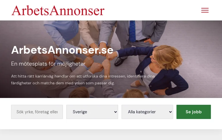 ArbetsAnnonser screenshot ArbetsAnnonser job board platform screenshot showing job search interface