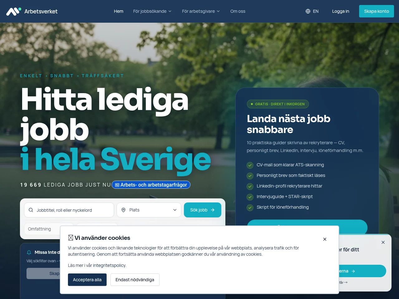 Arbetsverket screenshot Arbetsverket job board platform screenshot showing job search interface