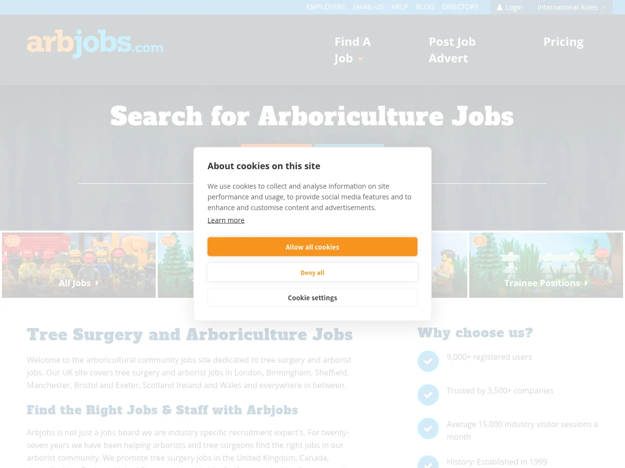 Arbjobs.com job board platform screenshot showing job search interface