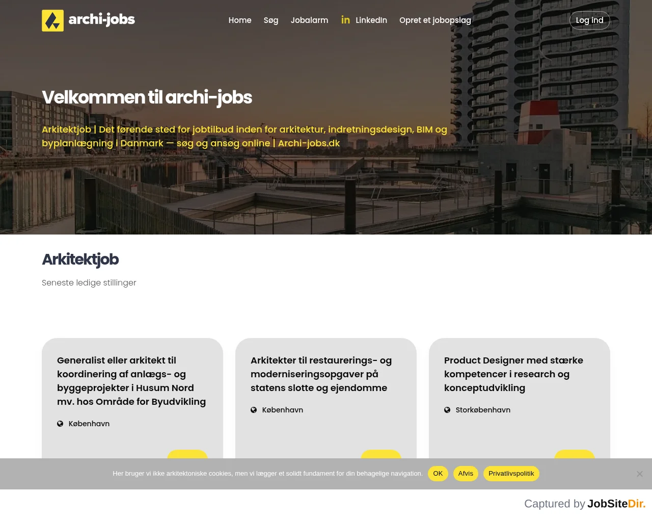 Archi-Jobs.dk website screenshot