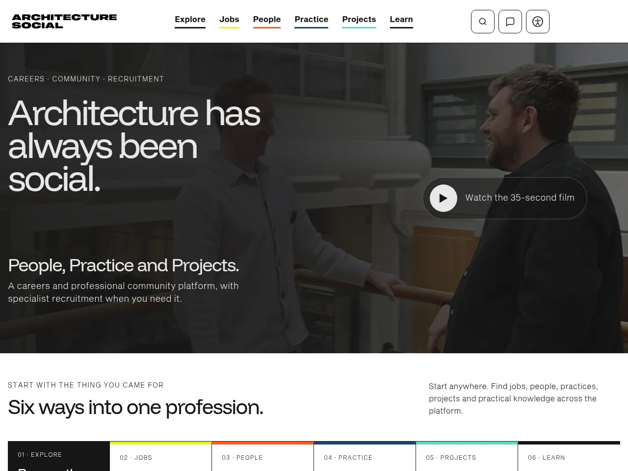 Architecture Social screenshot Architecture Social job board platform screenshot showing job search interface