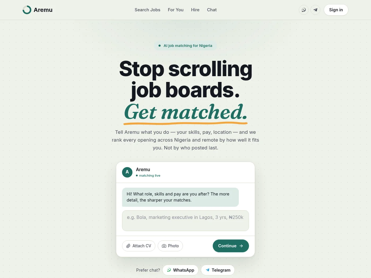 Aremu screenshot Aremu job board platform screenshot showing job search interface