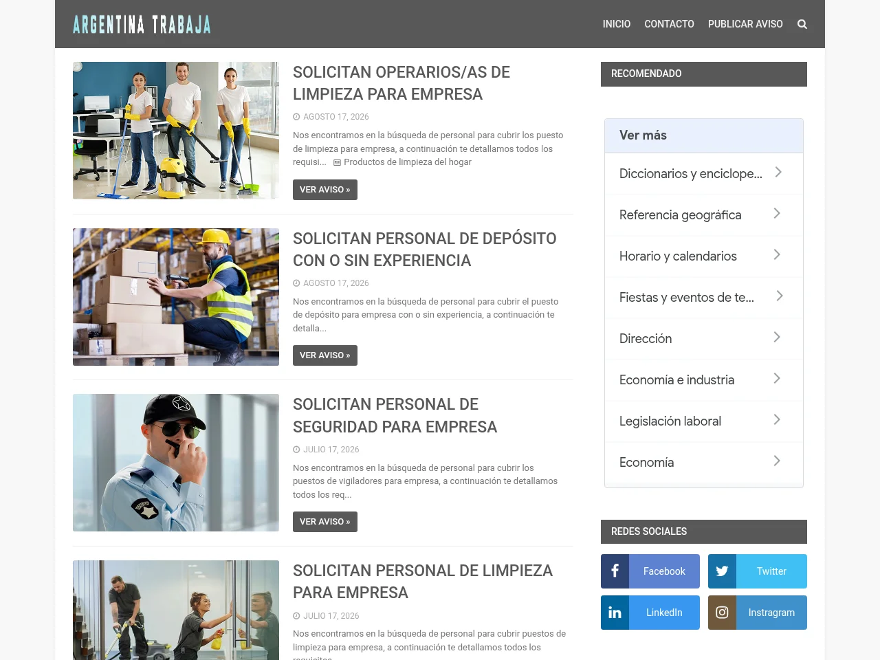 Argentina Trabaja job board platform screenshot showing job search interface