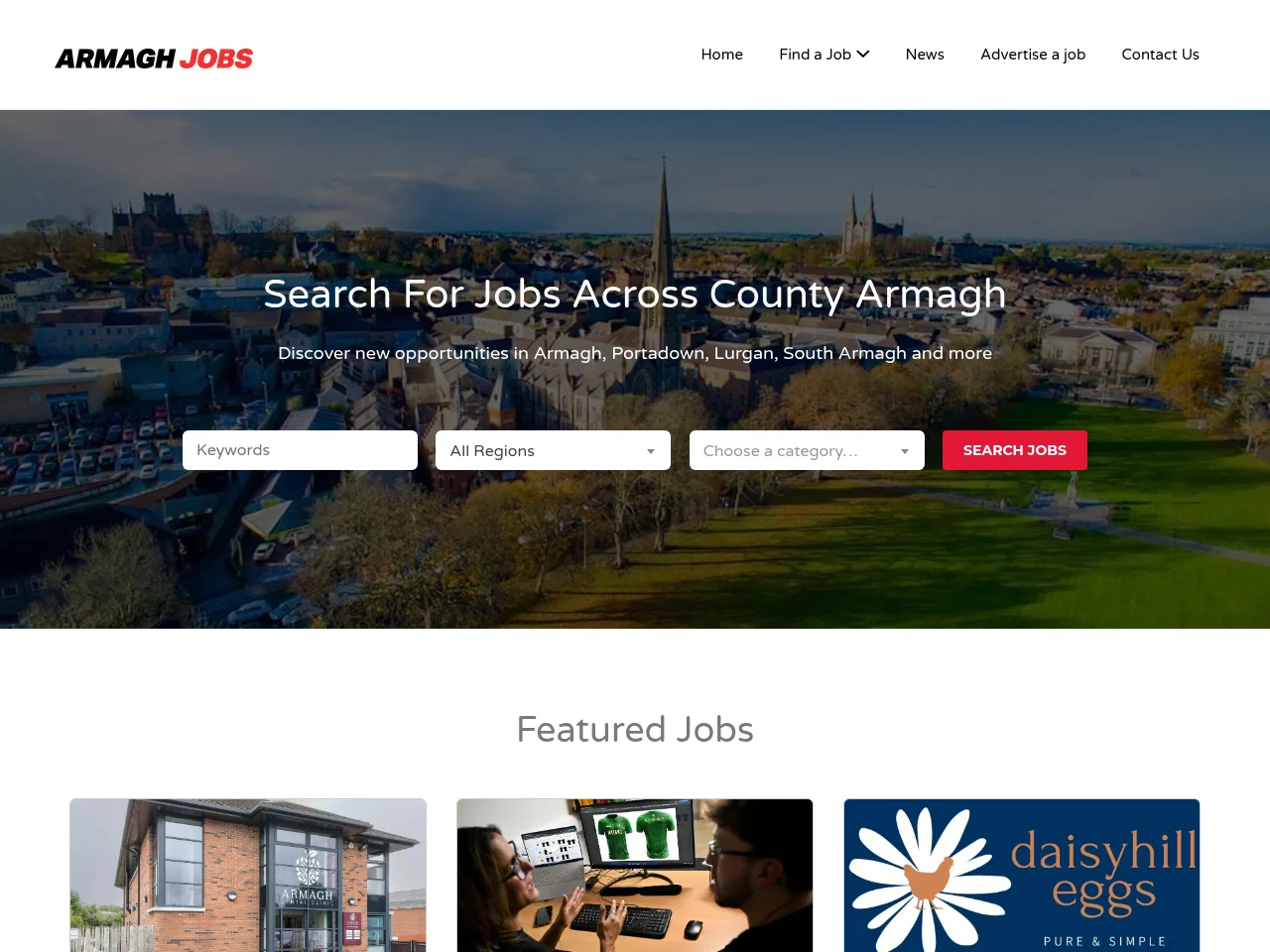 Armagh Jobs screenshot Armagh Jobs job board platform screenshot showing job search interface
