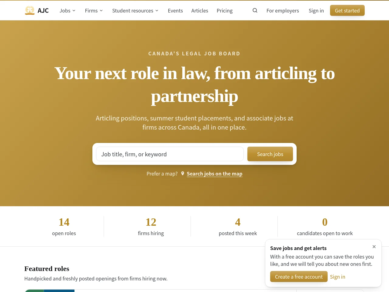 Articling Jobs screenshot Articling Jobs job board platform screenshot showing job search interface