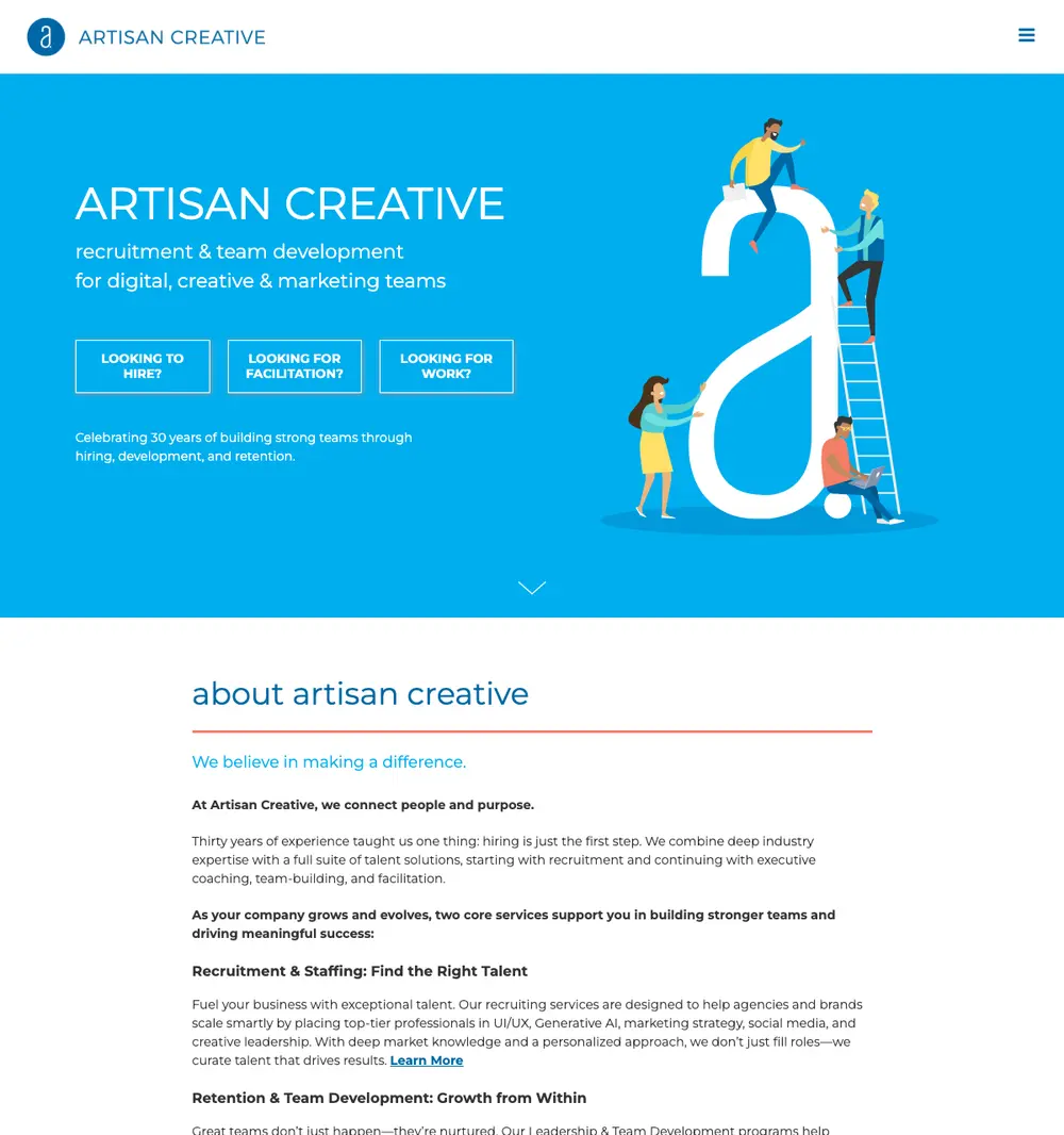 Artisan Creative job board platform screenshot showing job search interface