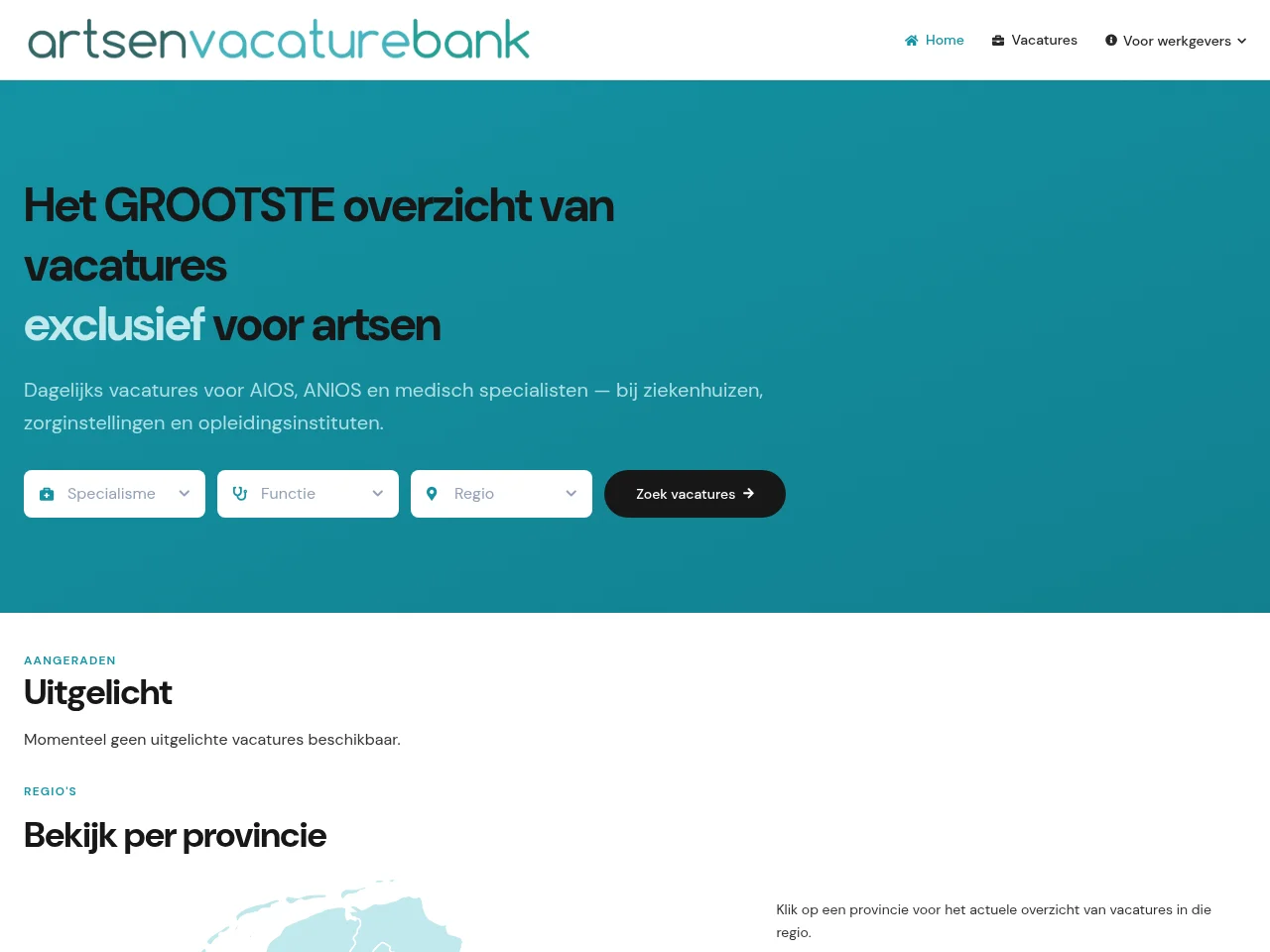 Artsenvacaturebank job board platform screenshot showing job search interface