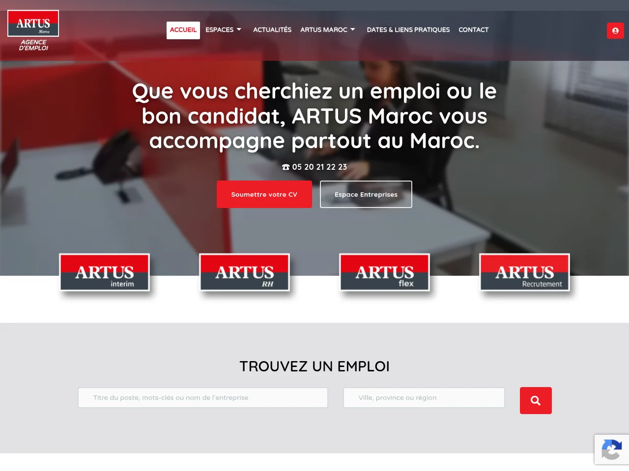 ARTUS Maroc screenshot ARTUS Maroc job board platform screenshot showing job search interface