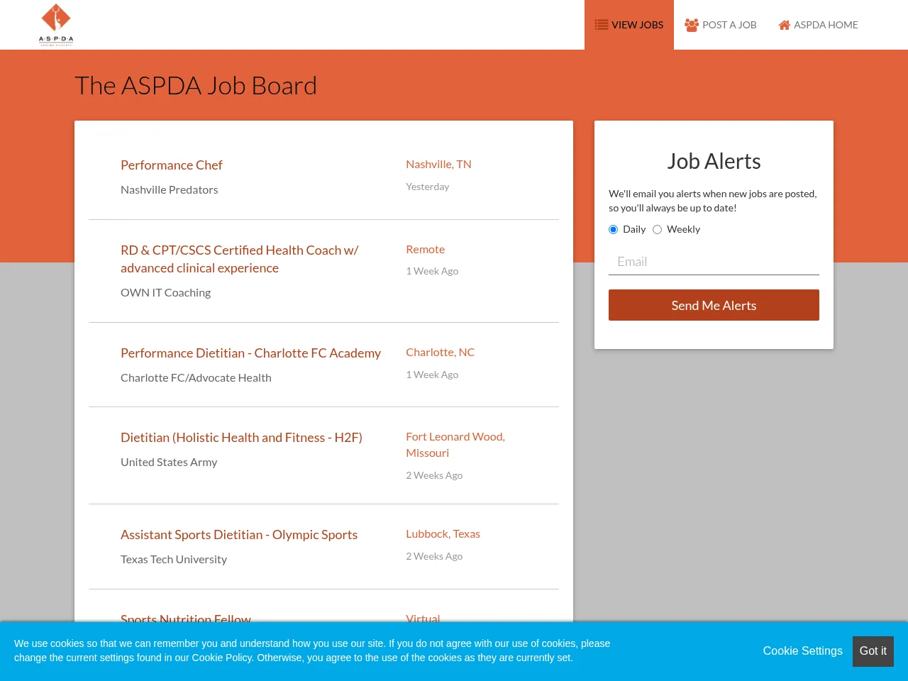 The ASPDA Job Board screenshot The ASPDA Job Board job board platform screenshot showing job search interface