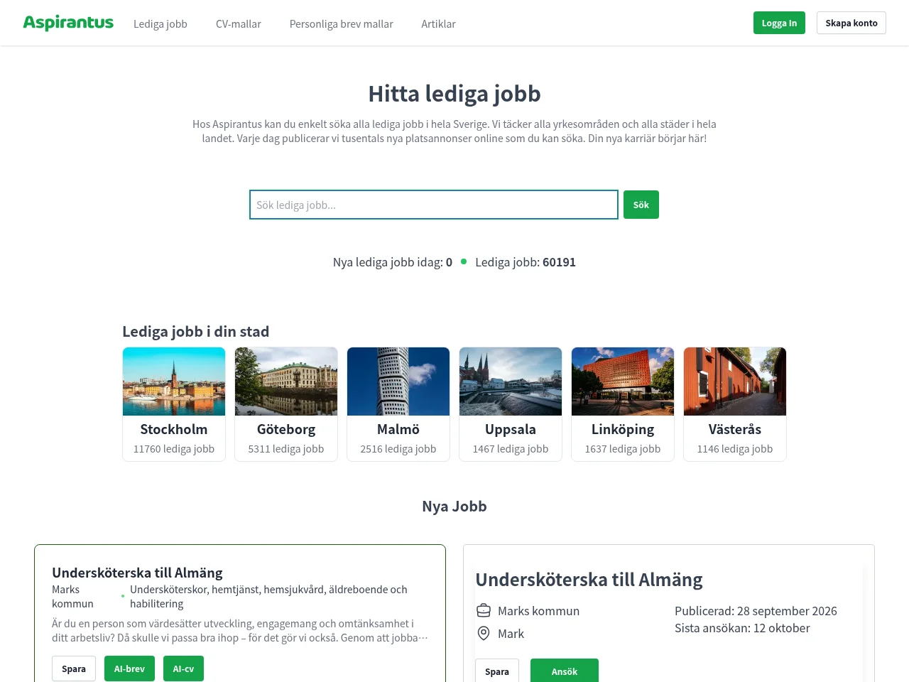 Aspirantus job board platform screenshot showing job search interface