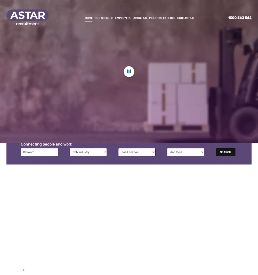 ASTAR Recruitment job board platform screenshot showing job search interface