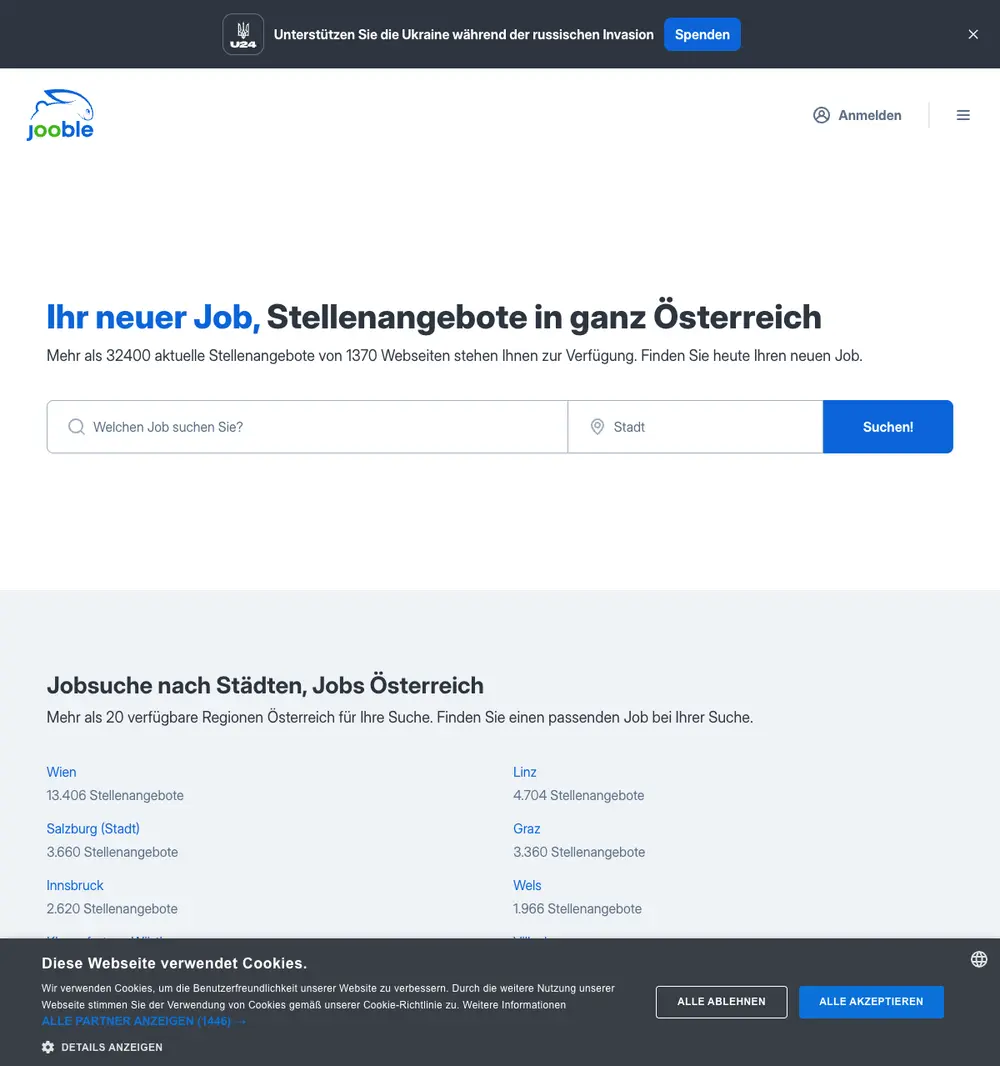Jooble job board platform screenshot showing job search interface