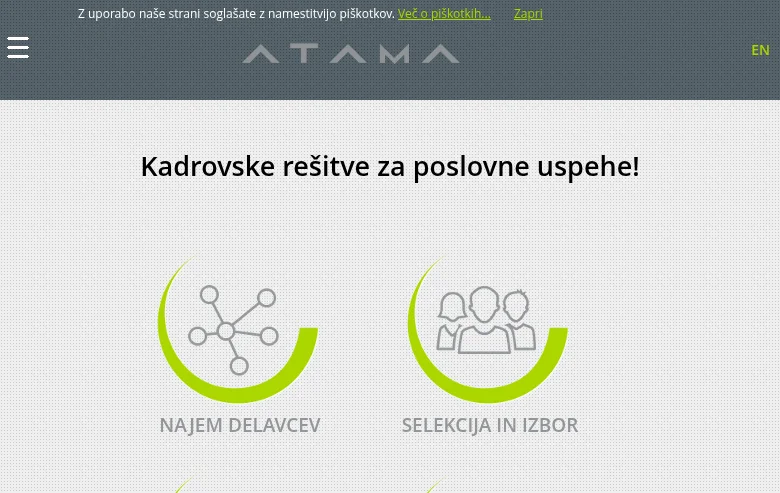Atama.si job board platform screenshot showing job search interface