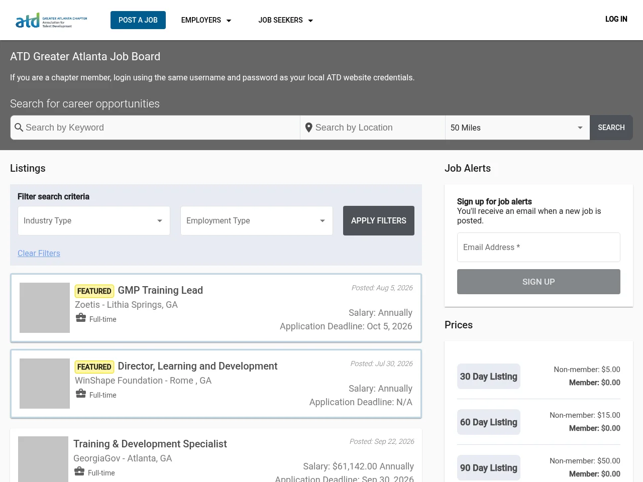ATD Greater Atlanta Chapter Job Board screenshot ATD Greater Atlanta Chapter Job Board job board platform screenshot showing job search interface