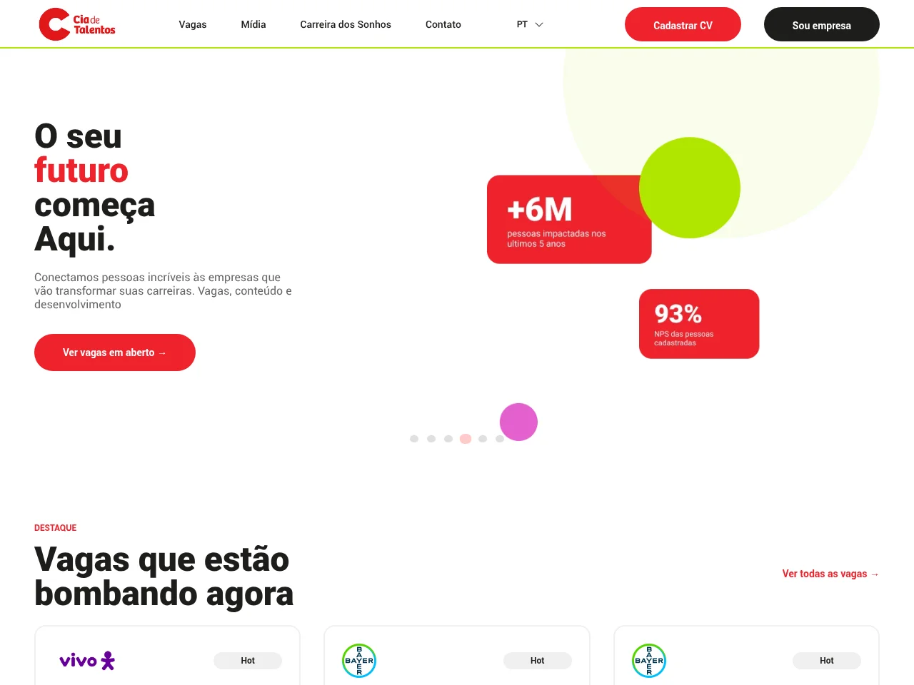 Cia de Talentos job board platform screenshot showing job search interface