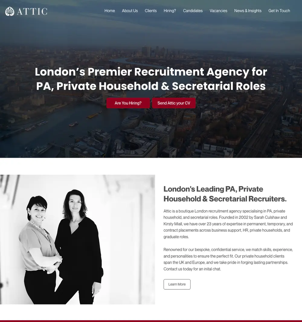 ATTIC Recruitment job board platform screenshot showing job search interface