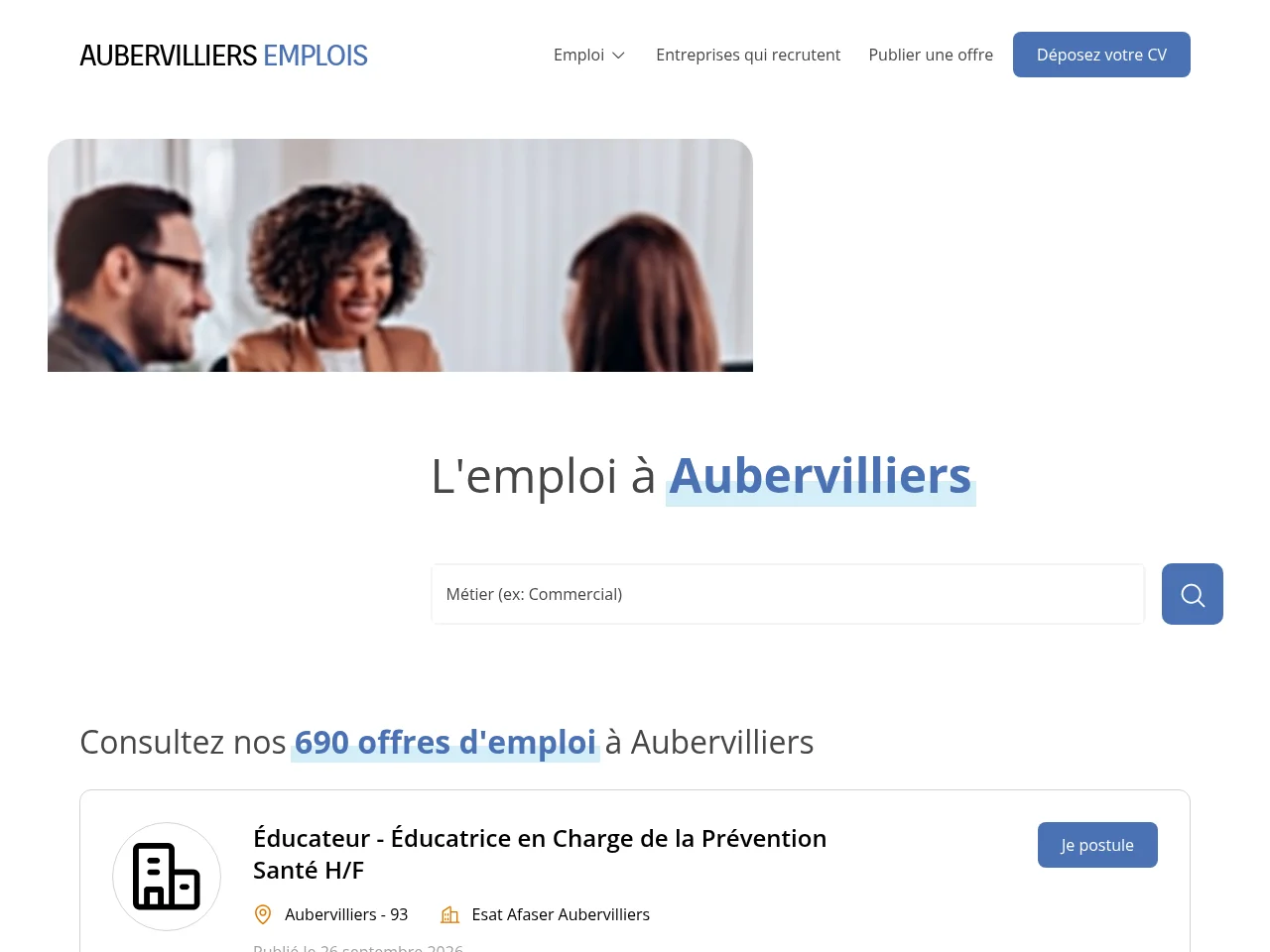 Aubervilliers Emplois screenshot Aubervilliers Emplois job board platform screenshot showing job search interface
