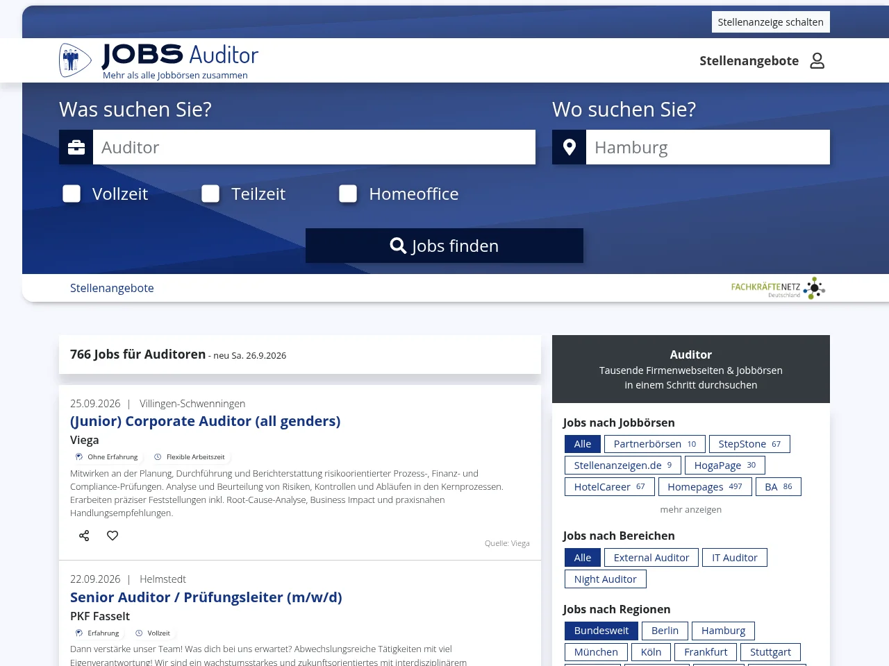 auditor-jobs.de job board platform screenshot showing job search interface