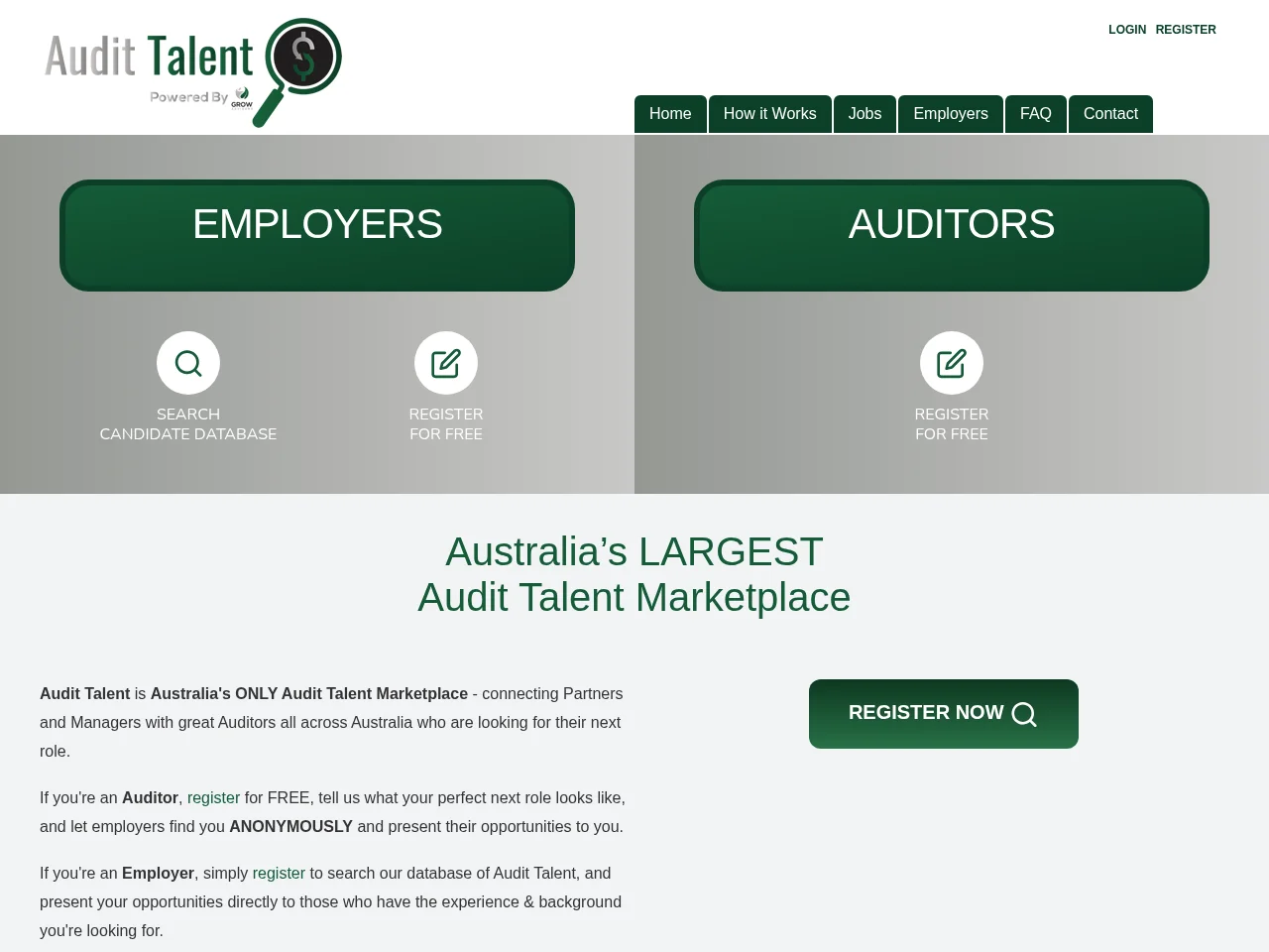 Audit Talent job board platform screenshot showing job search interface