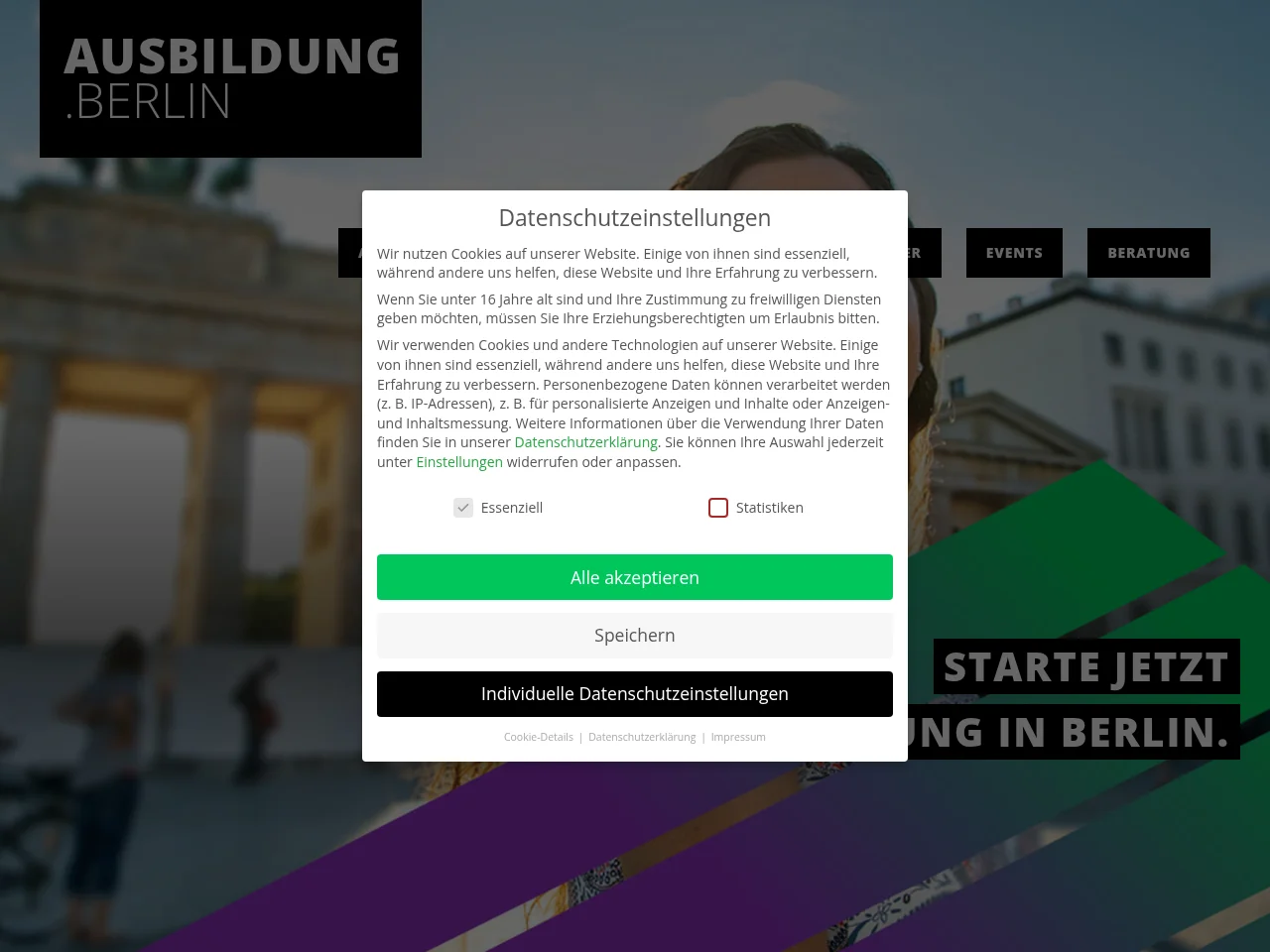 ausbildung.berlin job board platform screenshot showing job search interface