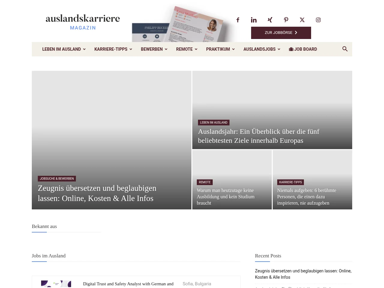 auslandskarriere screenshot auslandskarriere job board platform screenshot showing job search interface
