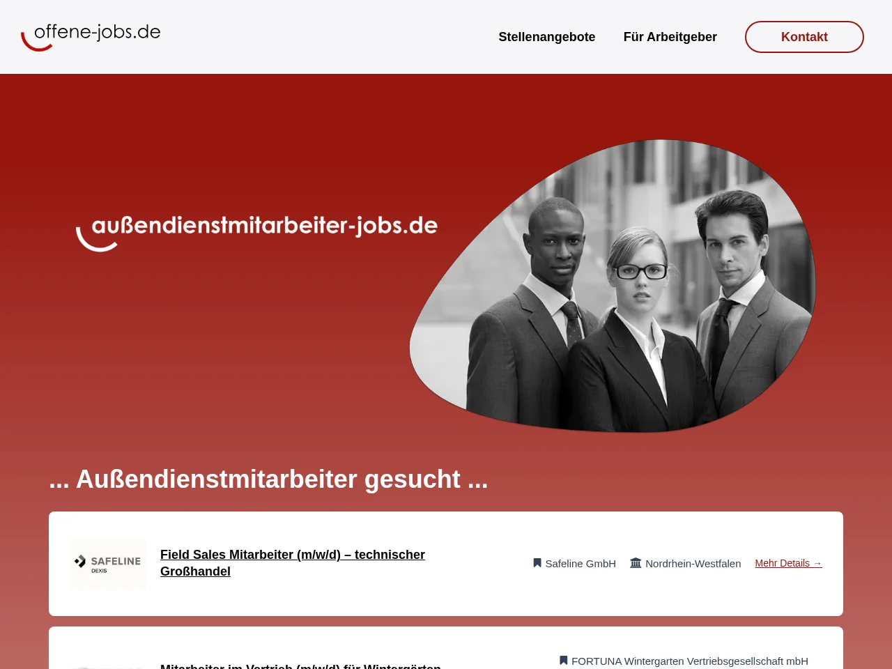 aussendienstmitarbeiter-jobs.de job board platform screenshot showing job search interface
