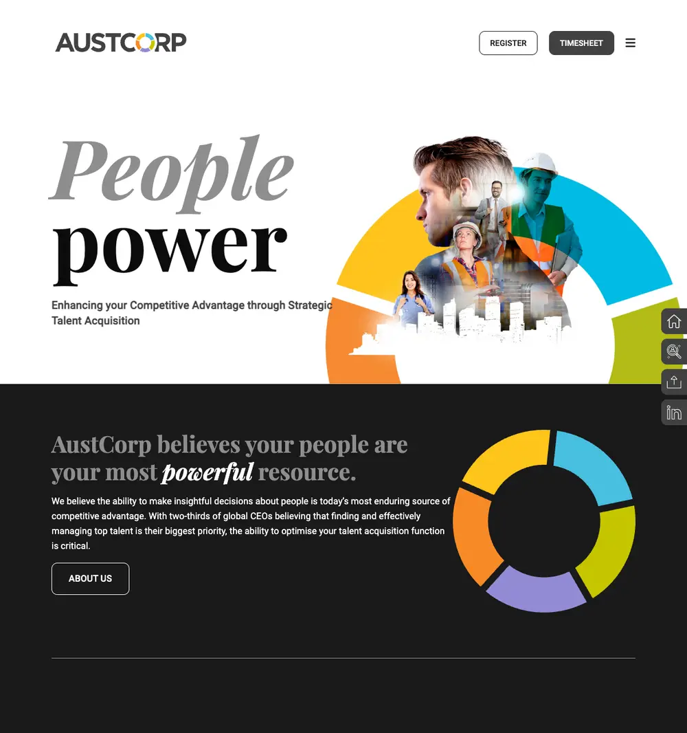 AustCorp Executive job board platform screenshot showing job search interface