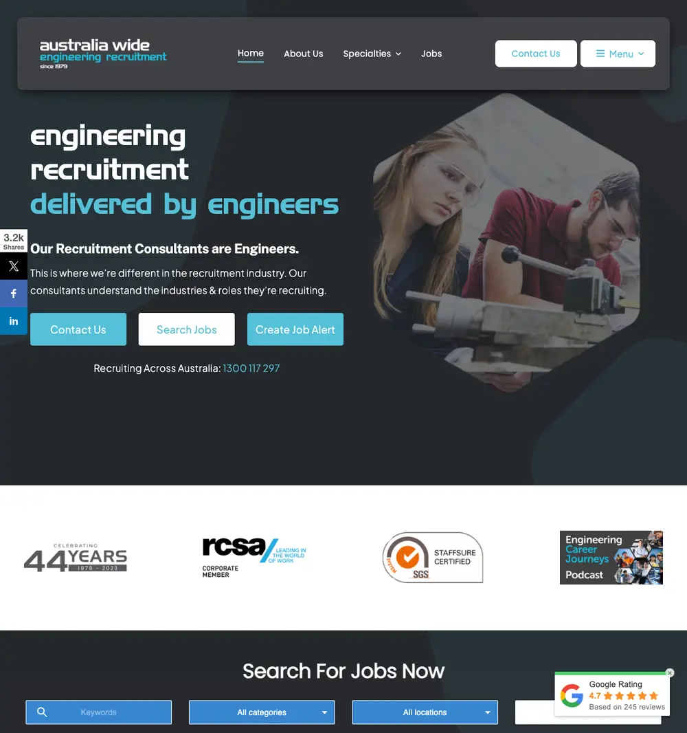 Australia Wide Engineering Recruitment screenshot Australia Wide Engineering Recruitment job board platform screenshot showing job search interface
