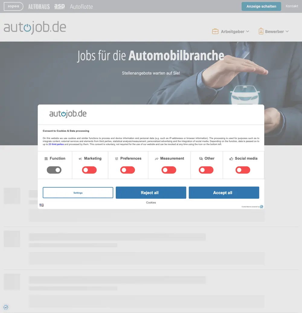 autojob.de job board platform screenshot showing job search interface
