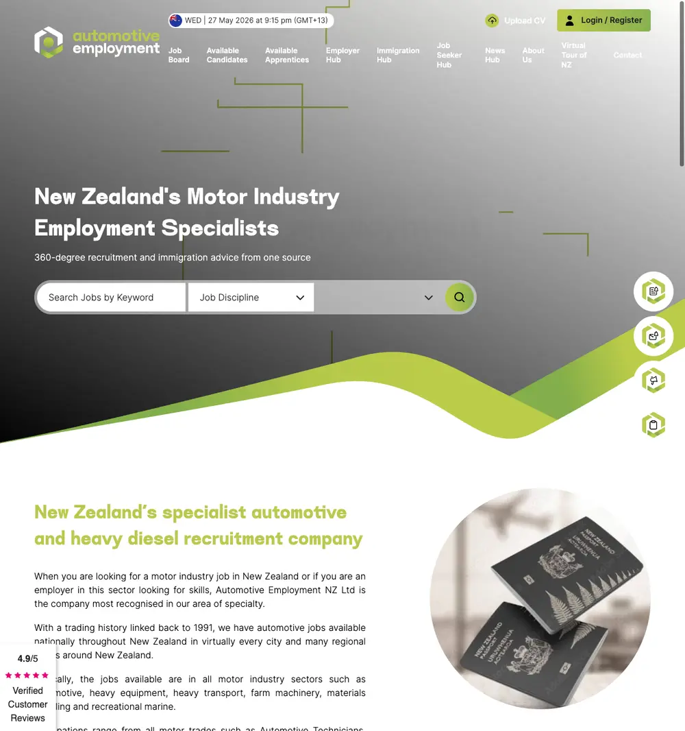Automotive Employment job board platform screenshot showing job search interface