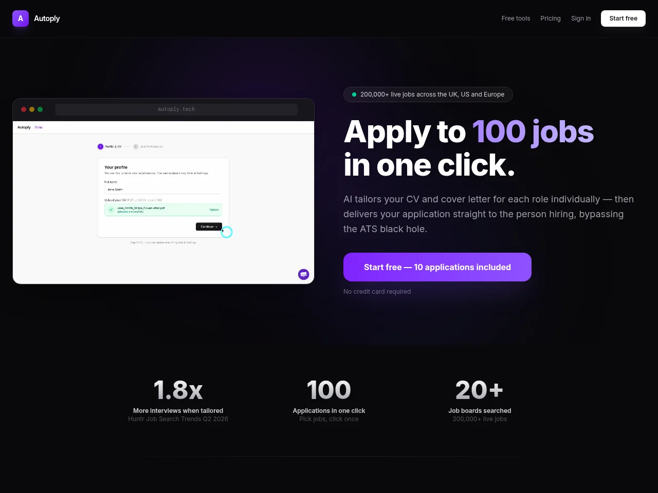 Autoply job board platform screenshot showing job search interface