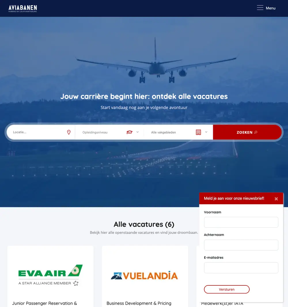 Aviabanen job board platform screenshot showing job search interface