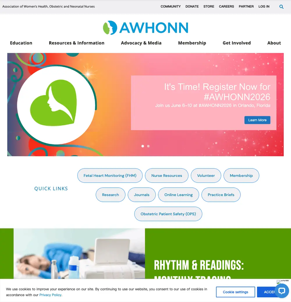 AWHONN - Association of Women's Health, Obstetric and Neonatal Nurses job board platform screenshot showing job search interface