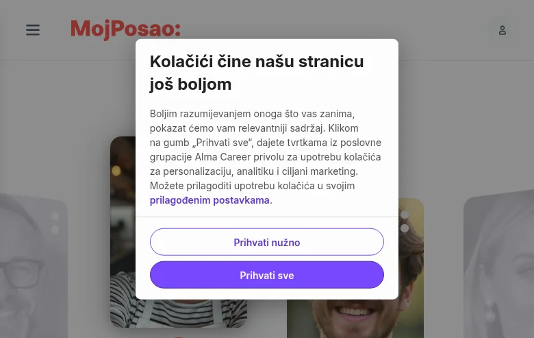 MojPosao.hr job board platform screenshot showing job search interface
