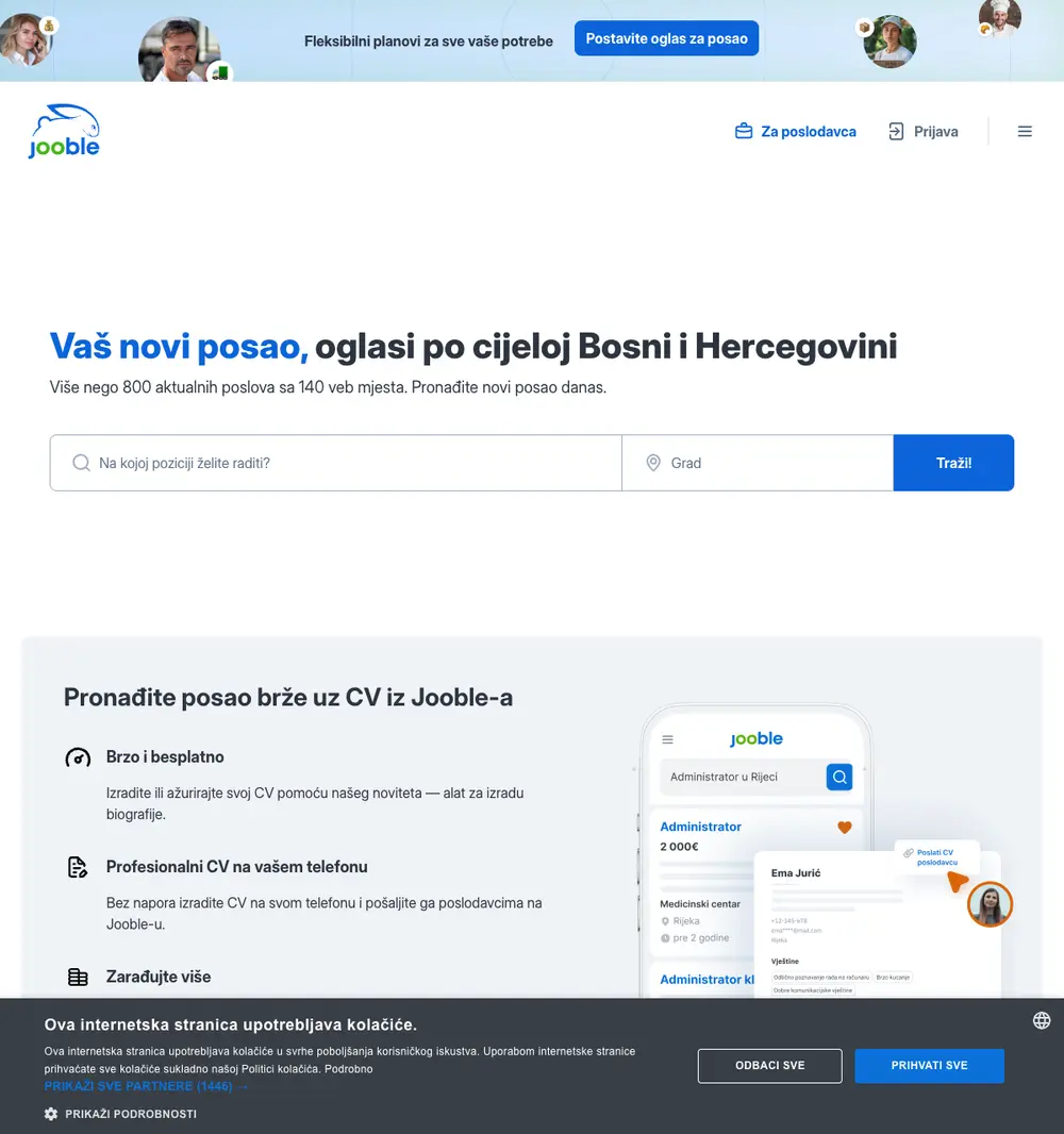Jooble job board platform screenshot showing job search interface