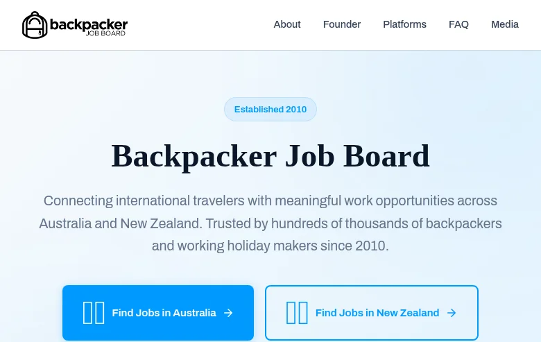 Backpacker Job Board job board platform screenshot showing job search interface