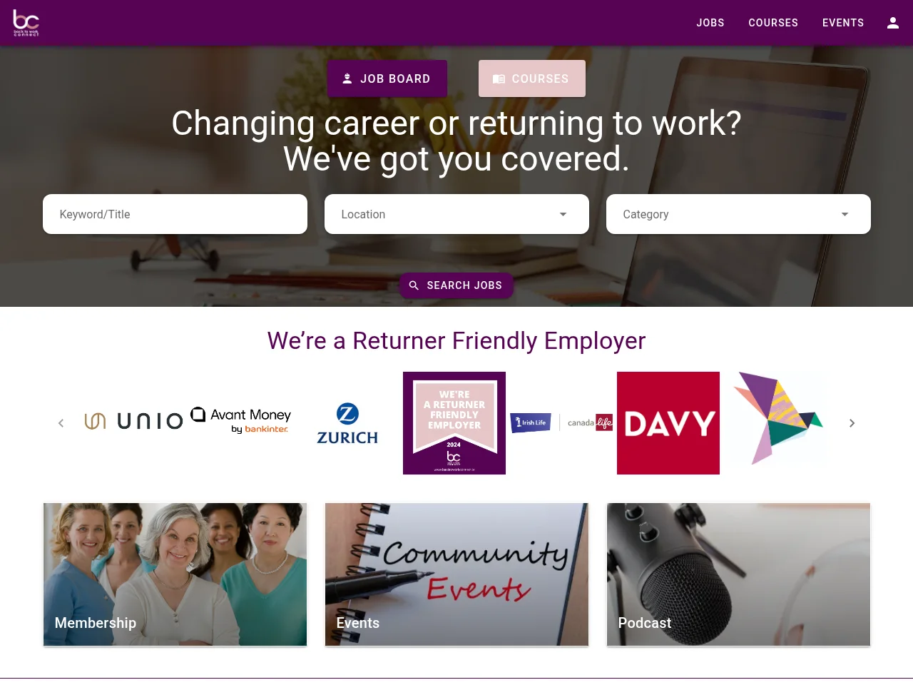BacktoWorkConnect.ie screenshot BacktoWorkConnect.ie job board platform screenshot showing job search interface