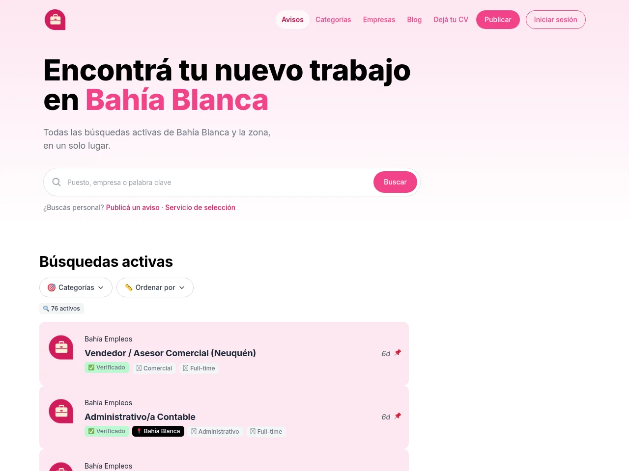 Bahía Empleos screenshot Bahía Empleos job board platform screenshot showing job search interface