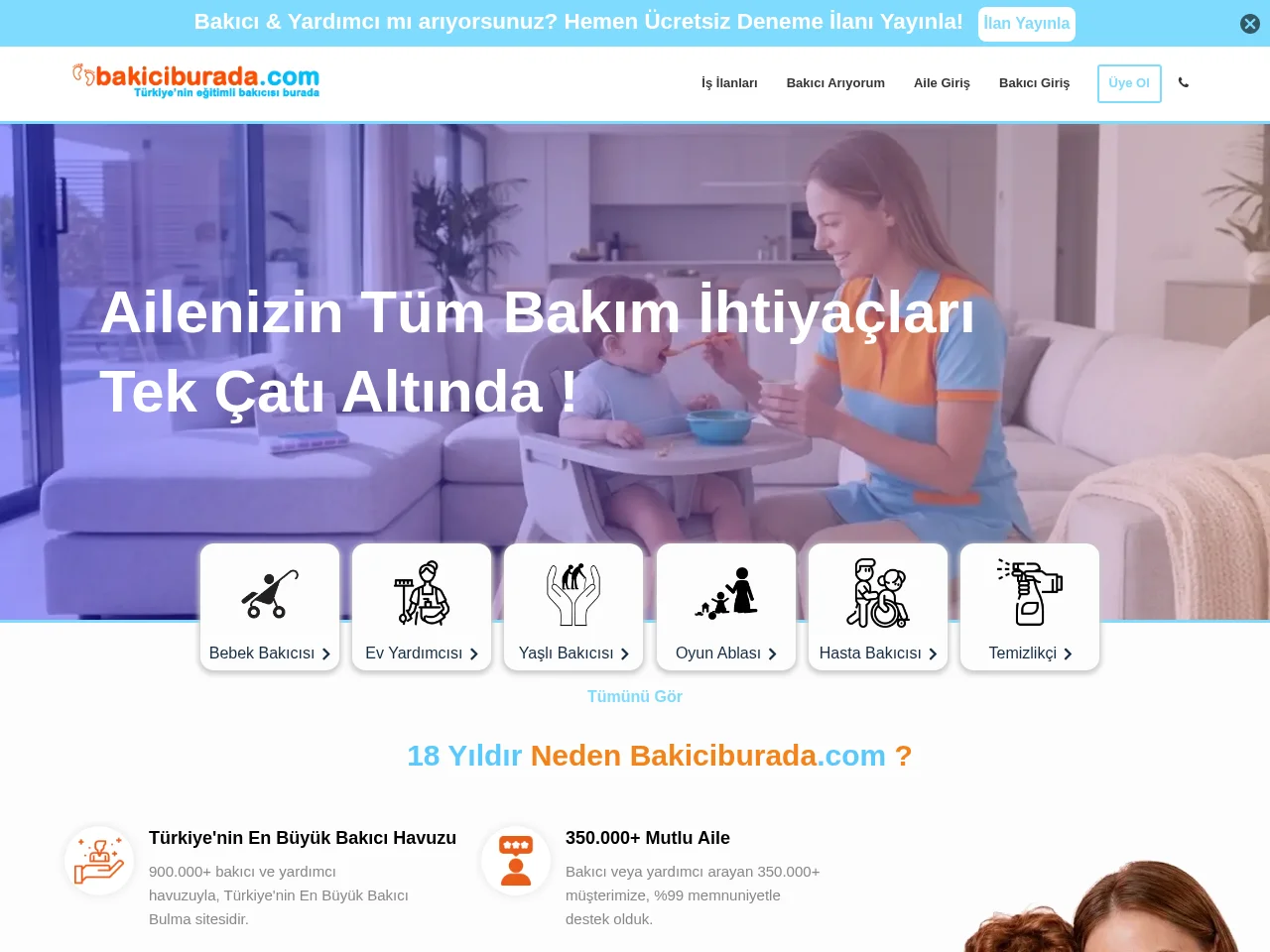 Bakiciburada.com job board platform screenshot showing job search interface