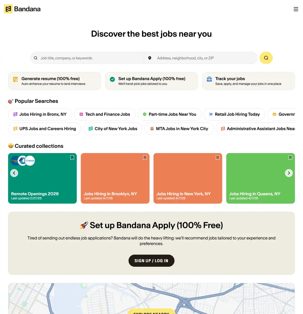 Bandana job board platform screenshot showing job search interface