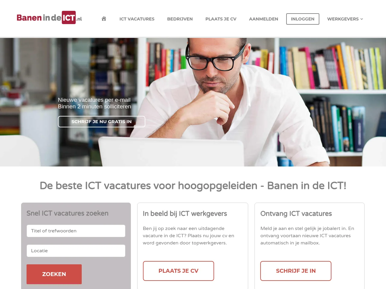 Banen in de ICT job board platform screenshot showing job search interface