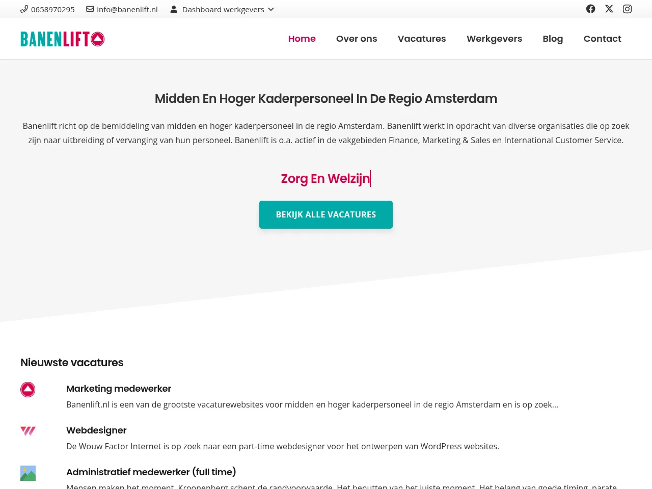 Banenlift.nl screenshot Banenlift.nl job board platform screenshot showing job search interface
