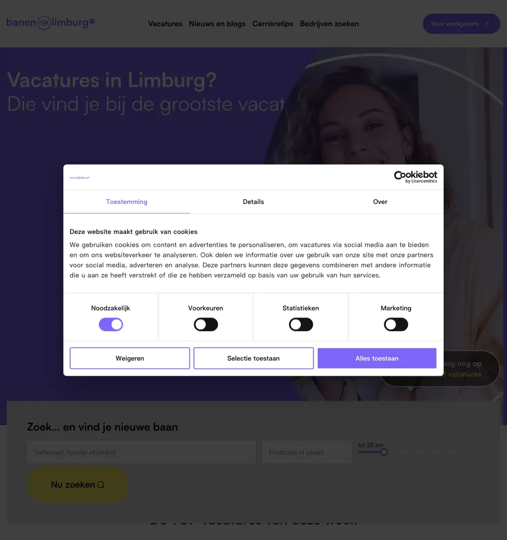 Banenrijklimburg screenshot Banenrijklimburg job board platform screenshot showing job search interface