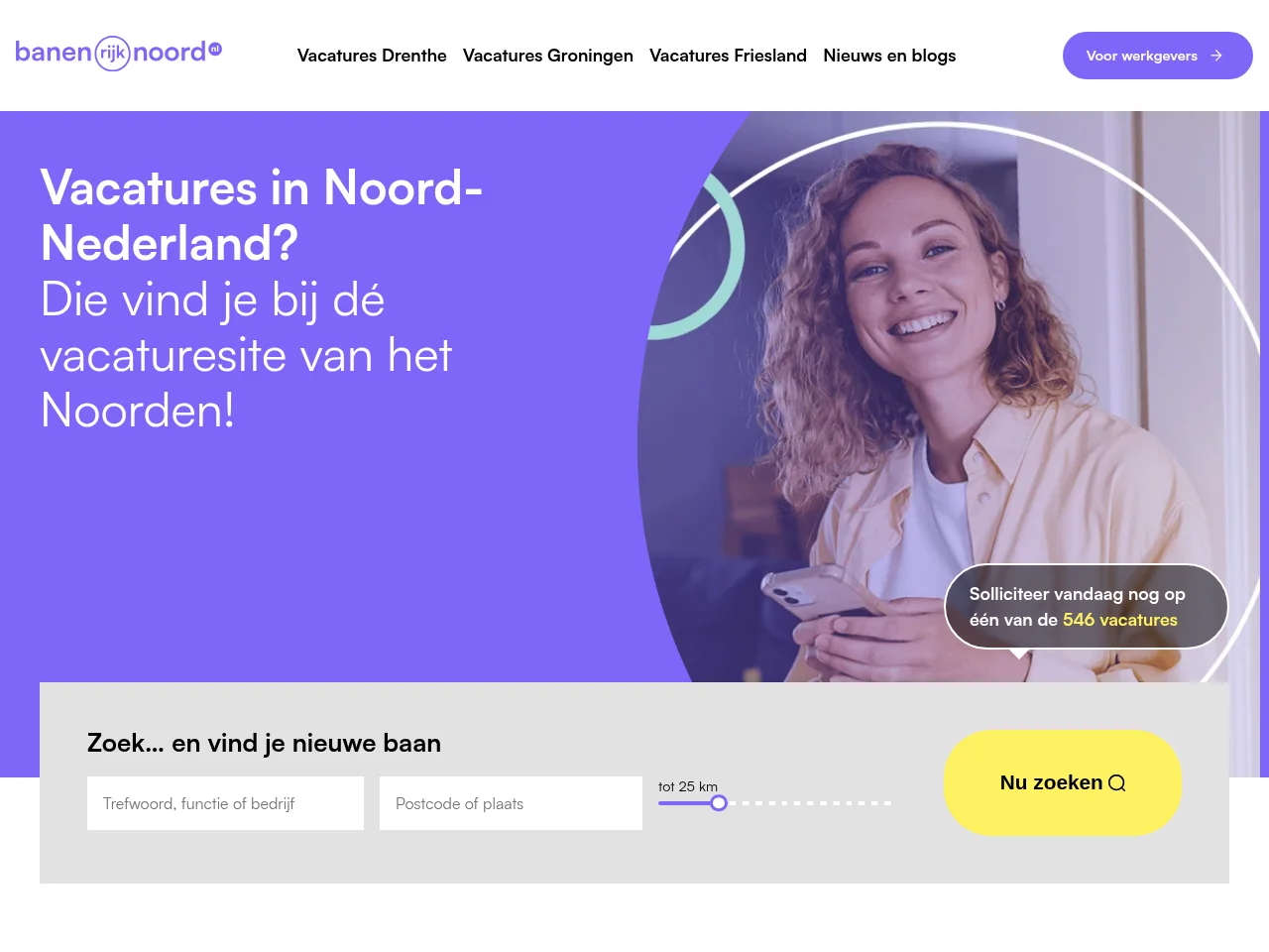 Banenrijknoord job board platform screenshot showing job search interface