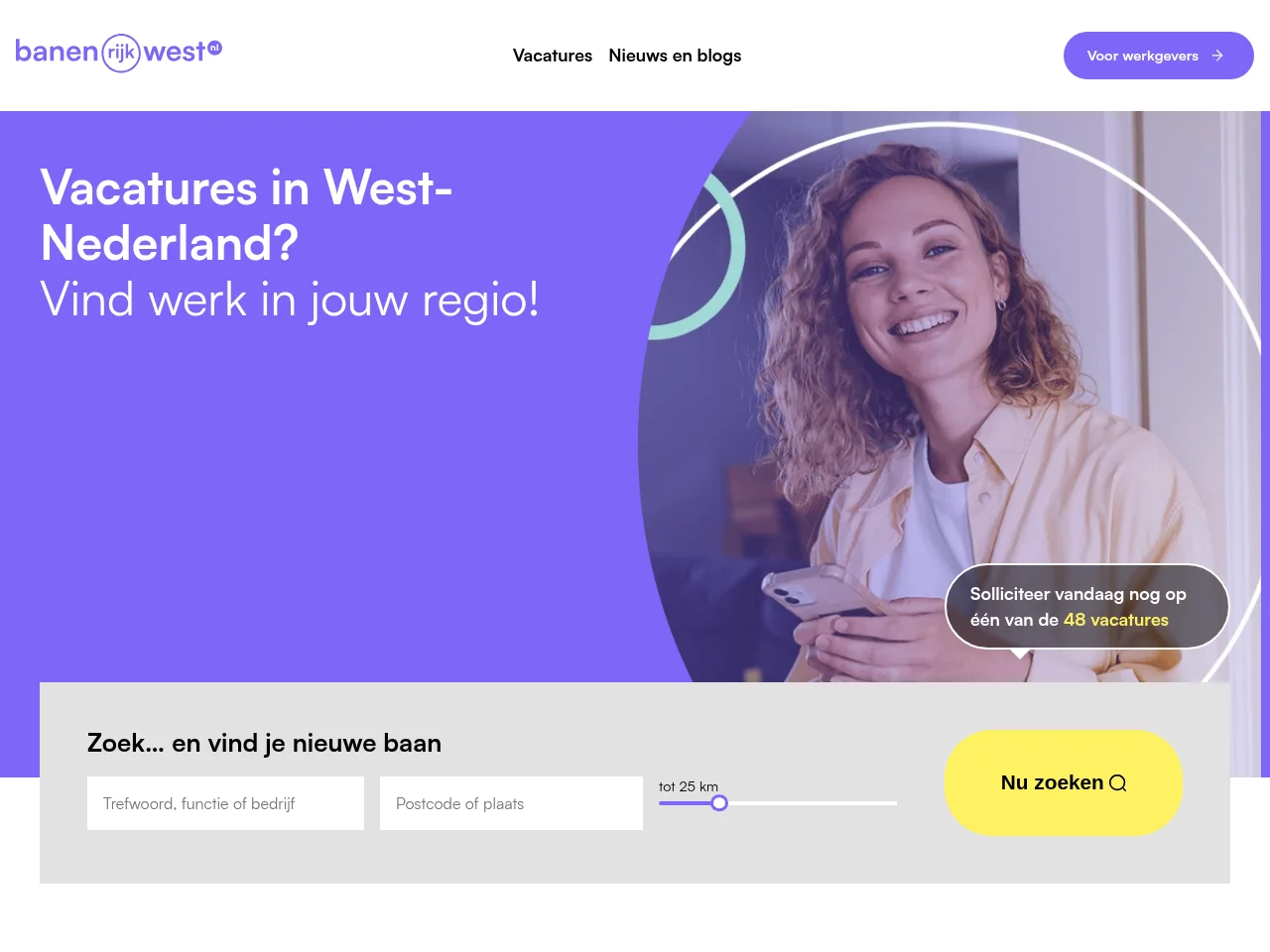 Banenrijkwest job board platform screenshot showing job search interface