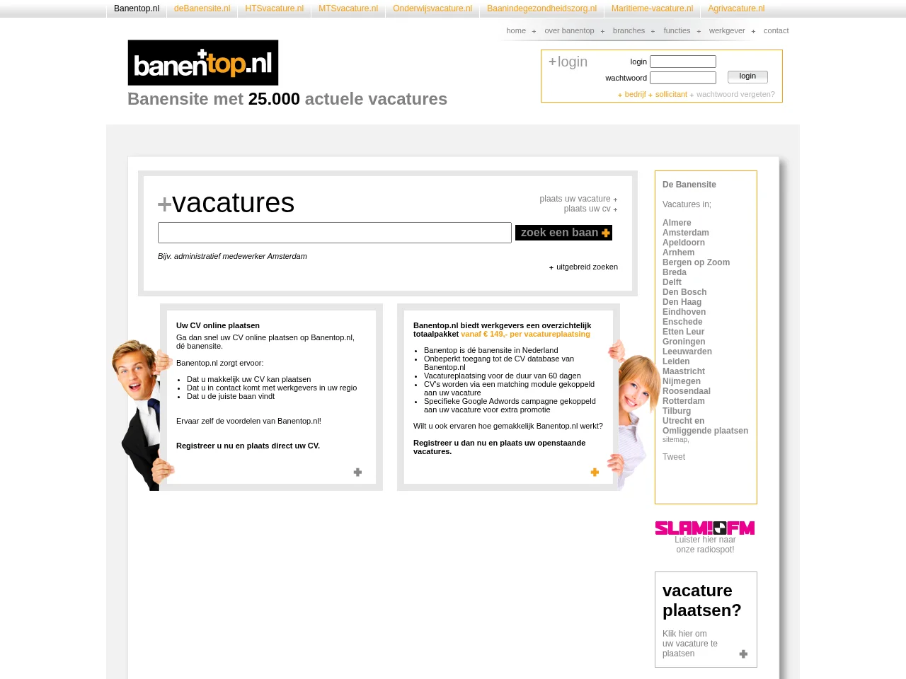 Banentop.nl job board platform screenshot showing job search interface