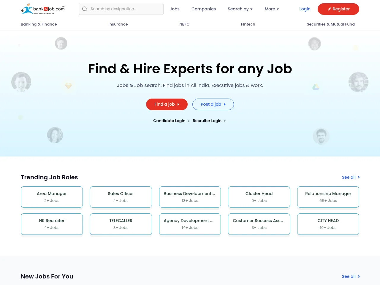 bankAjob.com job board platform screenshot showing job search interface