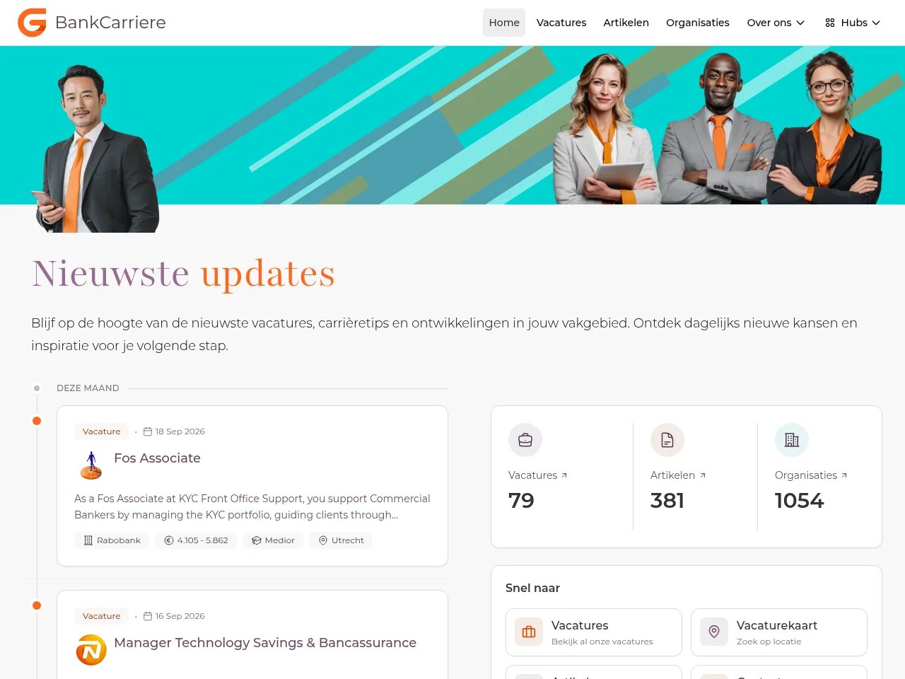 BankCarriere.nl job board platform screenshot showing job search interface