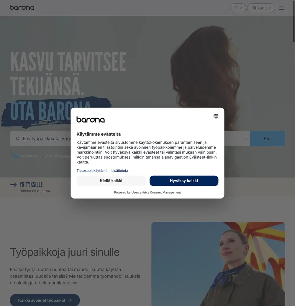 Barona job board platform screenshot showing job search interface