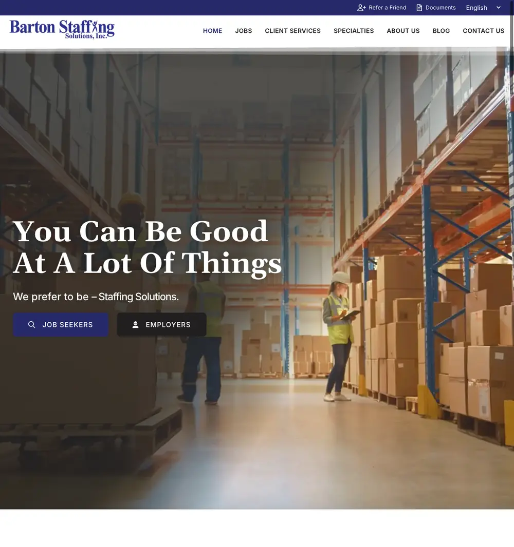 Barton Staffing Solutions job board platform screenshot showing job search interface